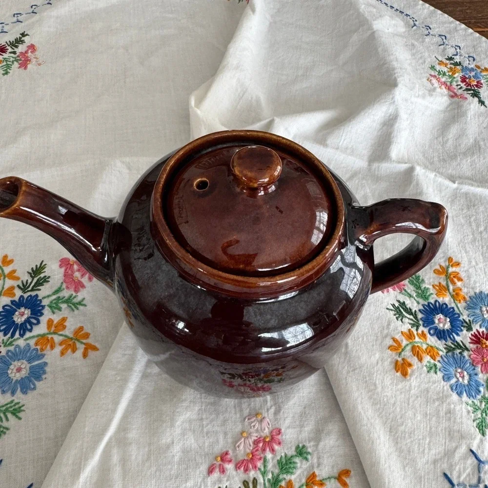 Vintage Brown Glazed Ceramic Teapot Rustic Stoneware Cottagecore Farmhouse Decor
